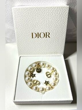 Dior White Faux Pearl Charm Bracelet  VIP Gift NWB